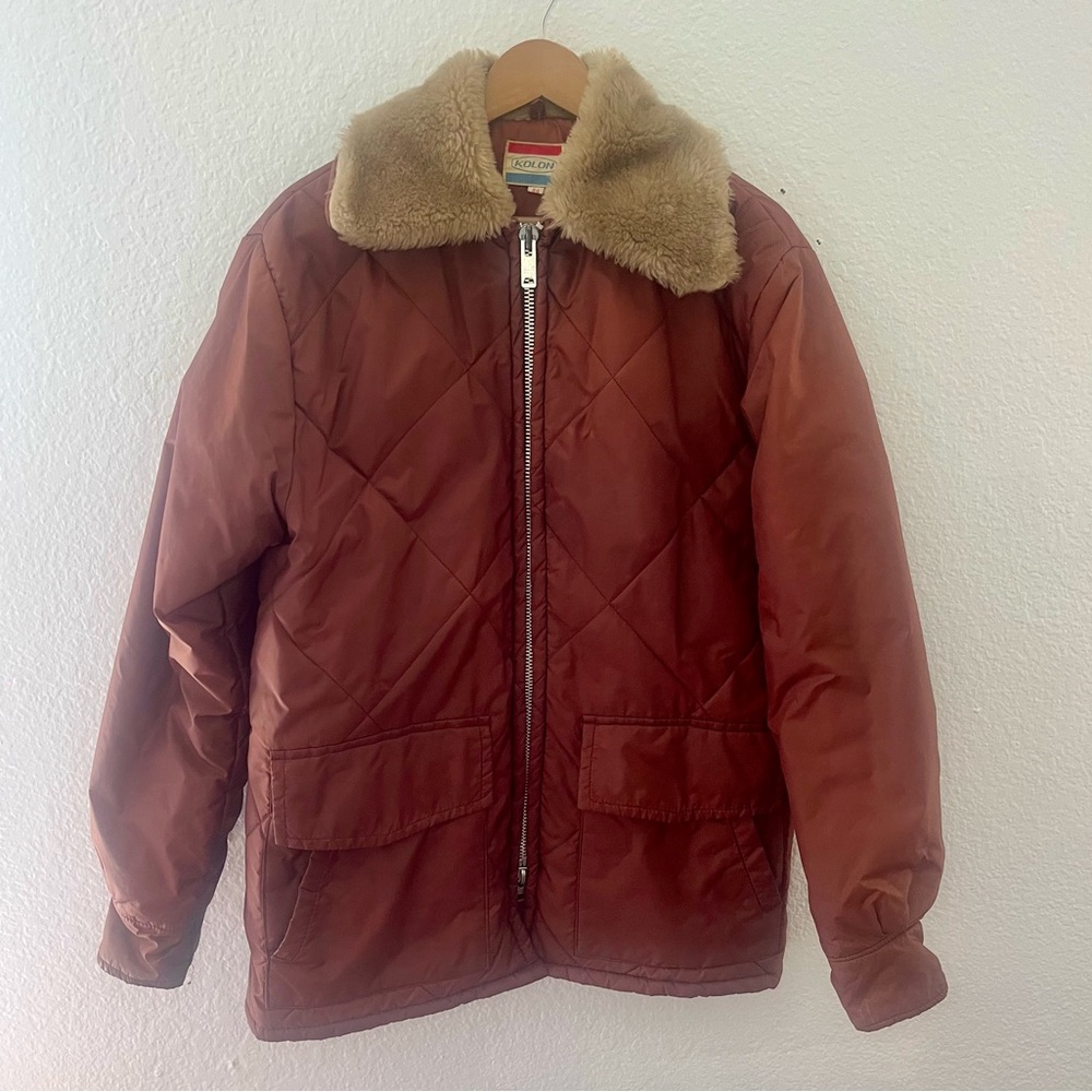 KOLON Vintage Nylon Faux Fur Neck Jacket Size 44